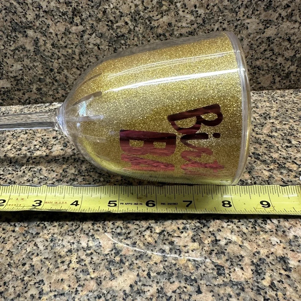 Gold Birthday Babe Plastic Wine Glass Tumbler‎ Goblet Glitter Stemmed 8in Bling